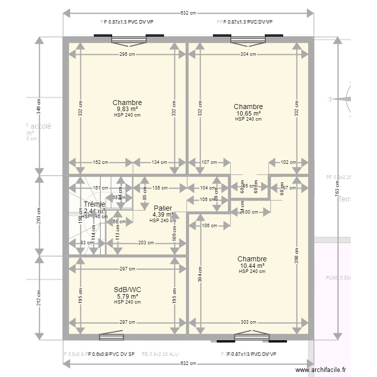 BLOUET Catherine. Plan de 14 pièces et 123 m2