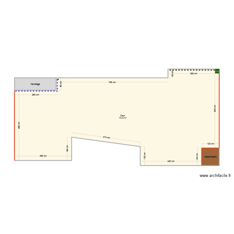 Thébault - Cour. Plan de 3 pièces et 77 m2
