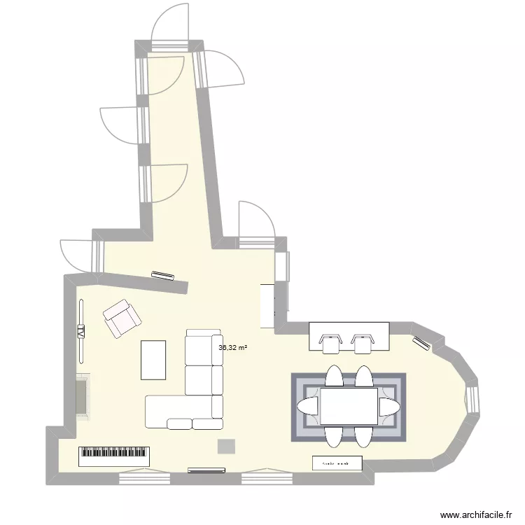 Capri : Sala comedor pasadizo amoblado. Plan de 1 et 36 m² Capri : Sala comedor pasadizo amoblado. Plan de 1 et 36 m²