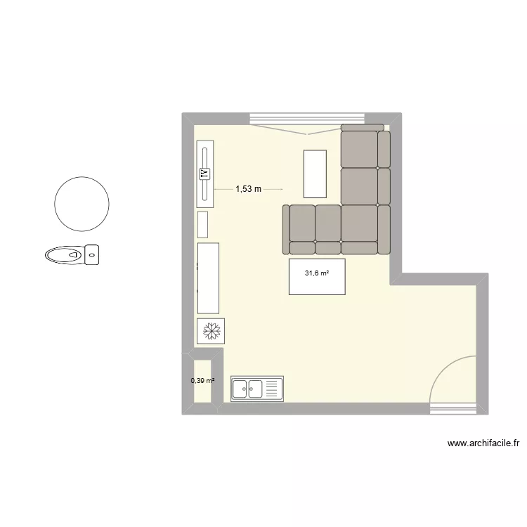 123. Plan de 2 Pièces et 32 m²