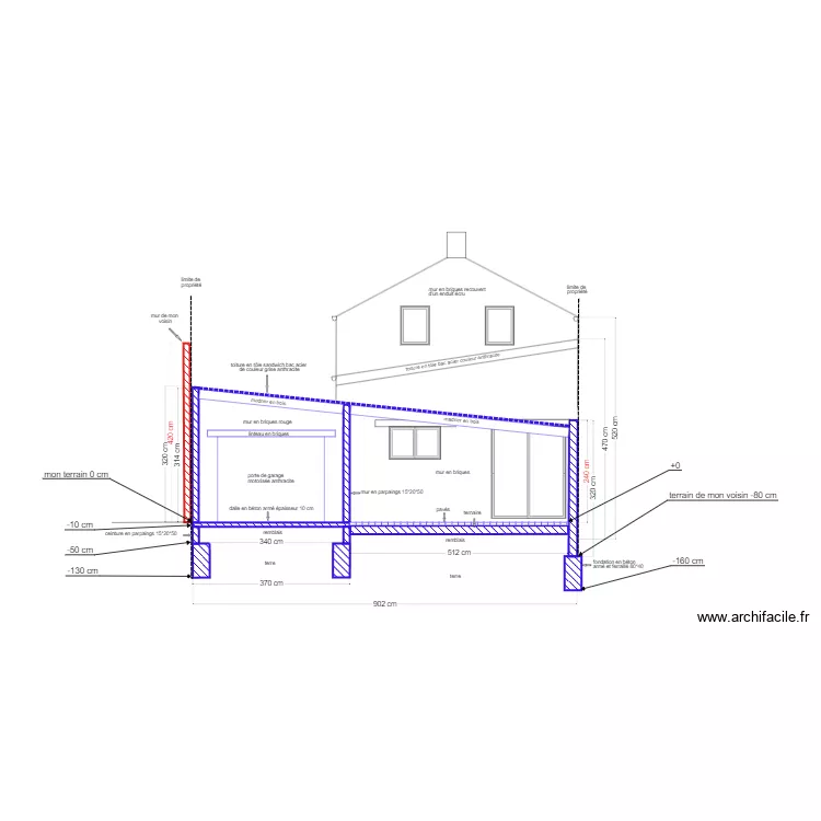 plan de coupe du terrain avec projet d'extension 2. Plan de plan de coupe du terrain avec projet d'extension 2. Plan de