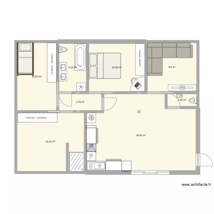 Maison martinique Chambres + sanitaires. Plan de 8 Pièces et 85 m² Maison martinique Chambres + sanitaires. Plan de 8 Pièces et 85 m²
