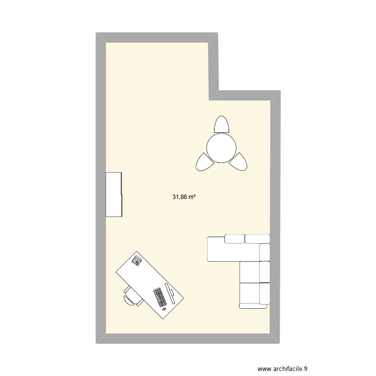 bureau étage. Plan de 1 pièce et 32 m2