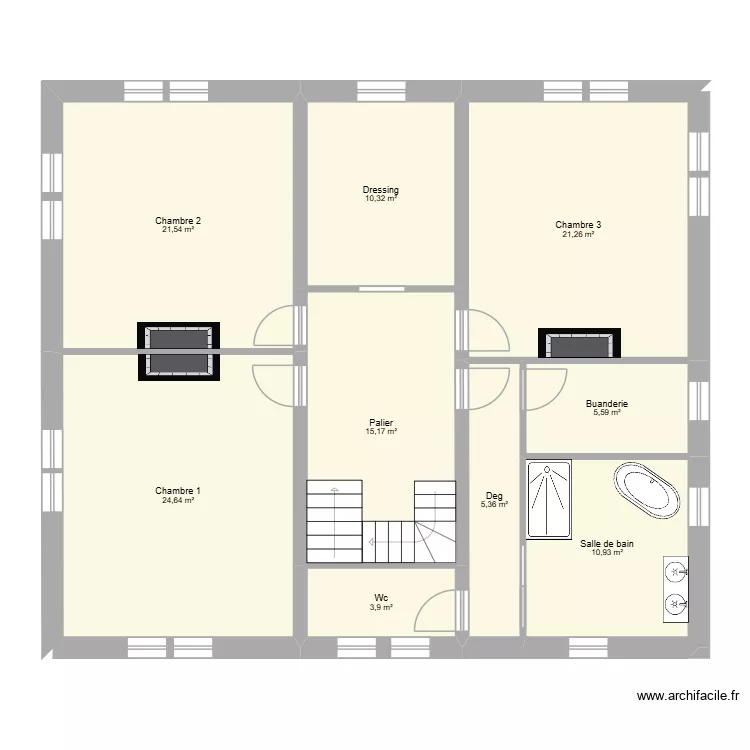 Chatelet etage. Plan de 9  et 119 m²