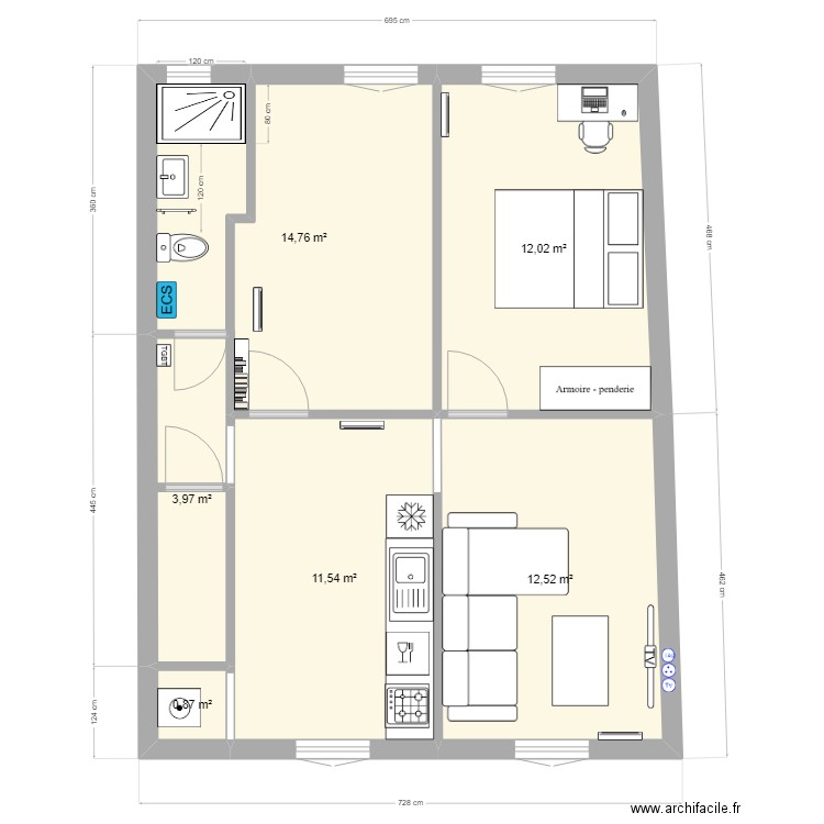 salengro. Plan de 8 pièces et 56 m2