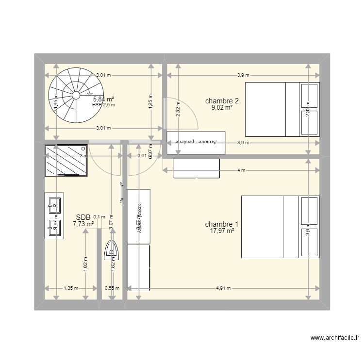 treslon. Plan de 4 pièces et 41 m2