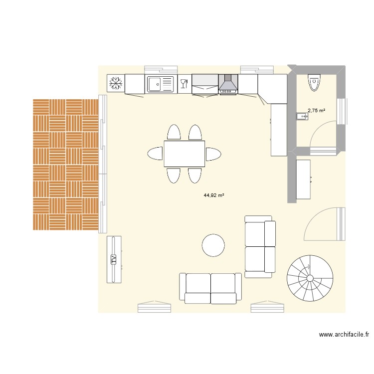 chalet ext. Plan de 2 pièces et 48 m2