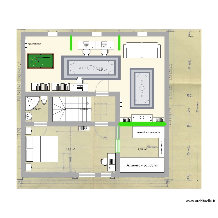 36-2e. Plan de 5 pièces et 65 m2
