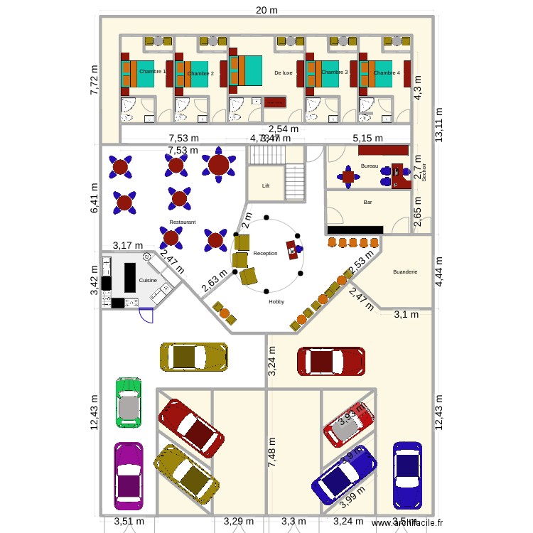 amenagement rdc rumonge v2. Plan de 34 pièces et 348 m2