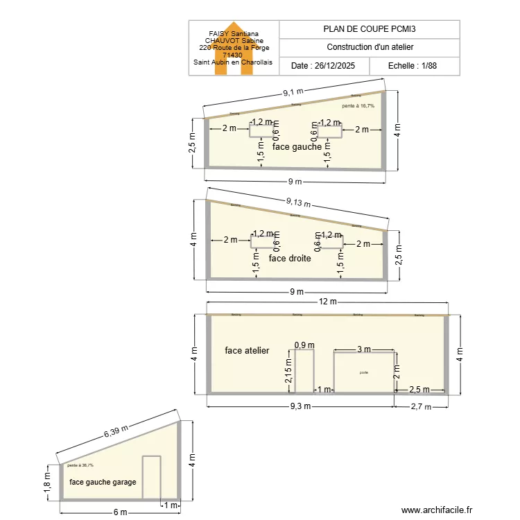 plan de coupe atelier et garage. Plan de 11 pièces et 118 m²
