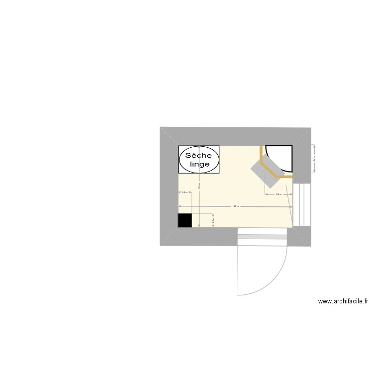 Sechoir. Plan de 1 pièce et 2 m2