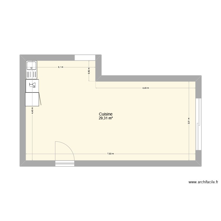 cuisine bella roma. Plan de 1 pièce et 29 m2
