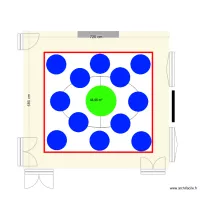 Plan salle de réunion avec 12 panneaux acoustiques de 100 cm rond