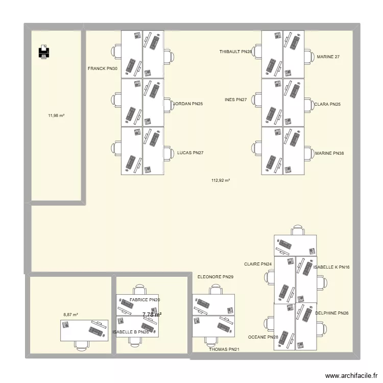 Bureau Actuel. Plan de 4  et 142 m²