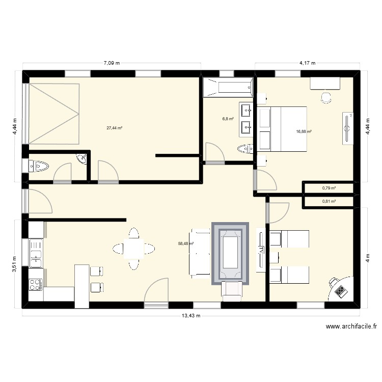 maison archifacile. Plan de 6 pièces et 111 m2