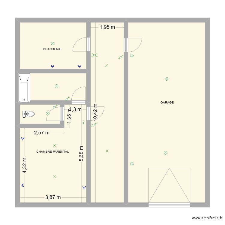 impl UQ2-3. Plan de 6 pièces et 105 m2