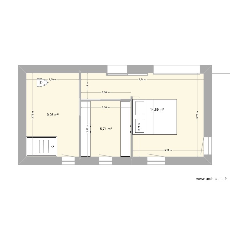 extension. Plan de 3 pièces et 30 m2
