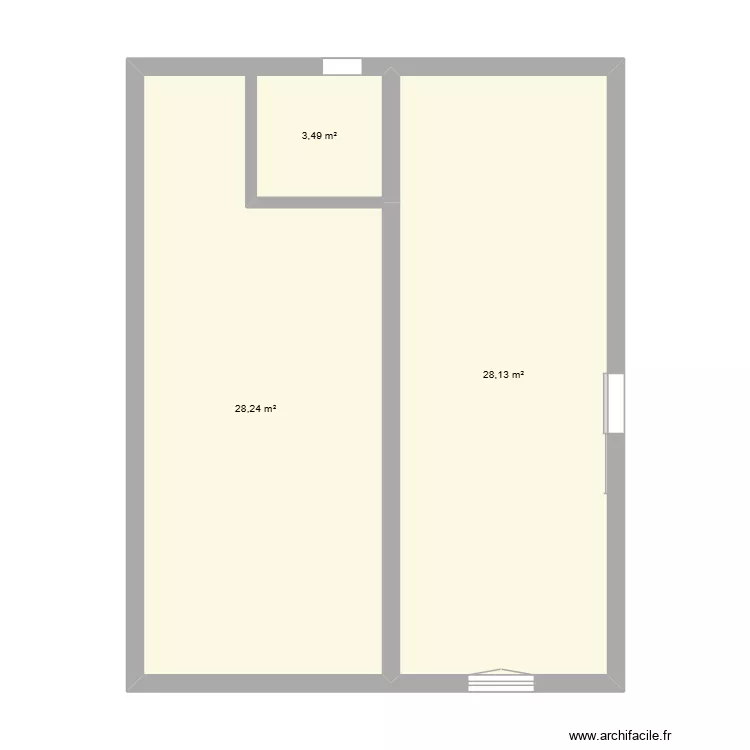 Salle des anciens. Plan de 3  et 60 m²