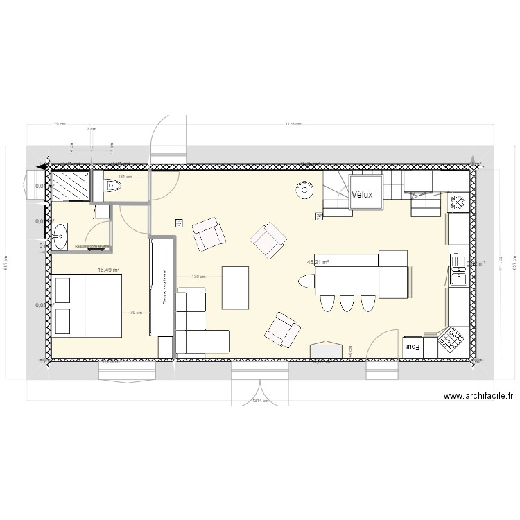 plan 28-01. Plan de 16 pièces et 62 m2