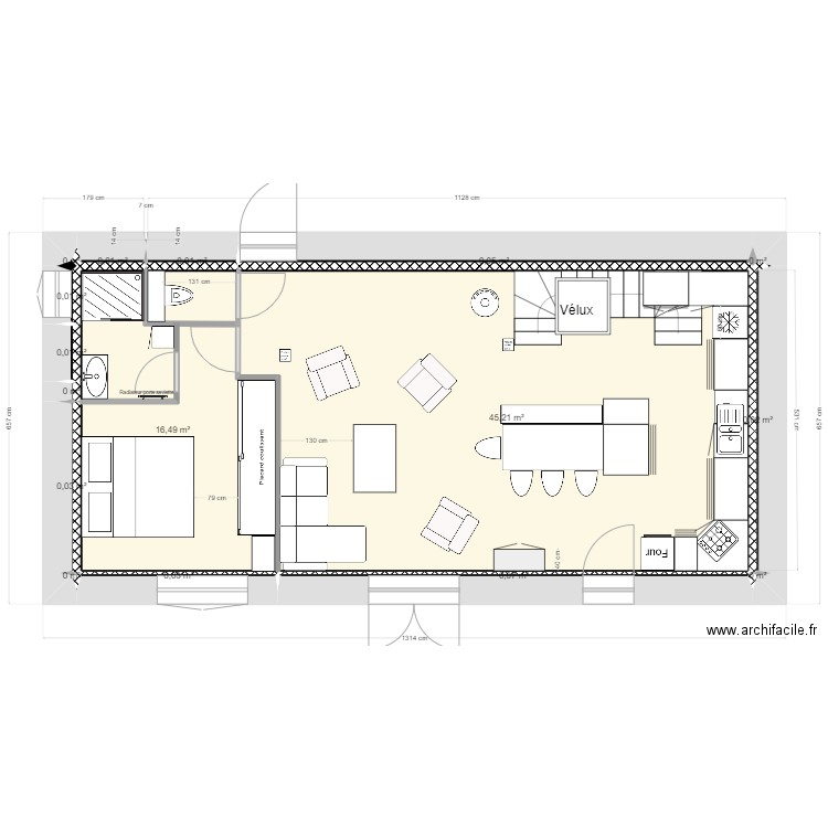 plan 28-01. Plan de 16 pièces et 62 m2