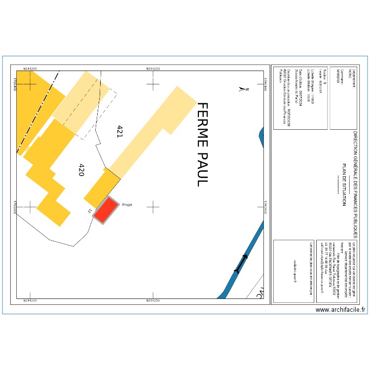 situation. Plan de 1 pièce et 53 m2
