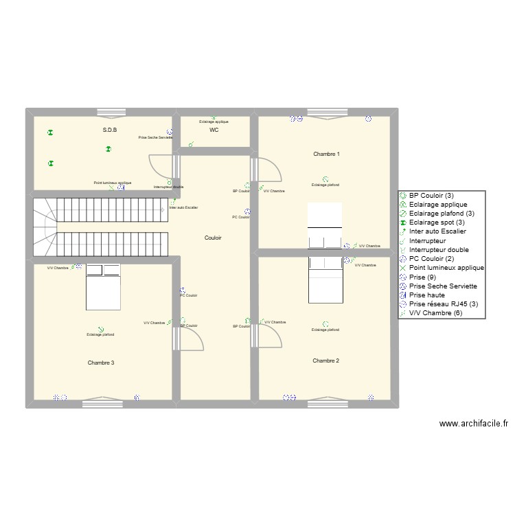 Elec lansargues Etage. Plan de 6 pièces et 109 m2