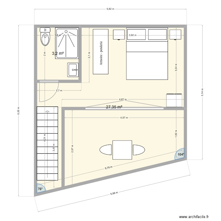 CHAMBRE FONZ. Plan de 2 pièces et 31 m2