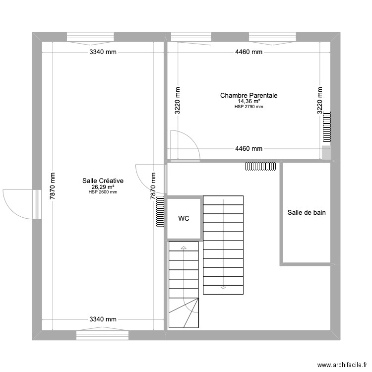 Husson_Etage1_Après. Plan de 5 pièces et 61 m2