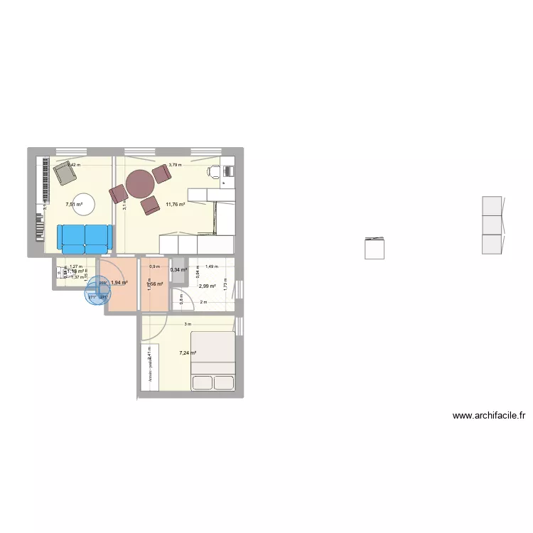 Appartement V1. Plan de 8 Pièces et 35 m²