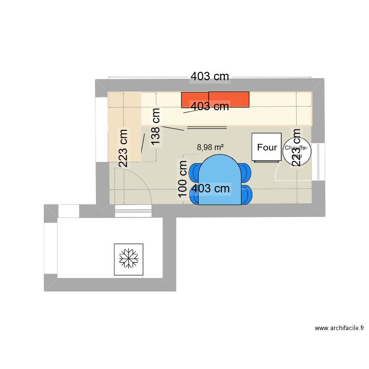 Cuisine. Plan de 1 pièce et 9 m2