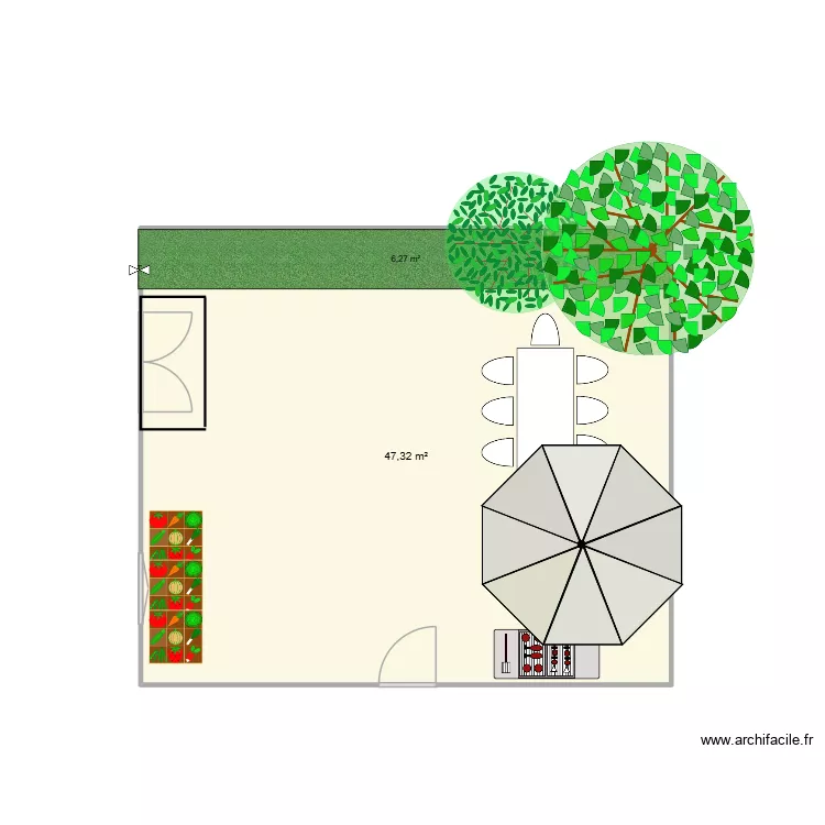 jardin. Plan de 1  et 47 m²