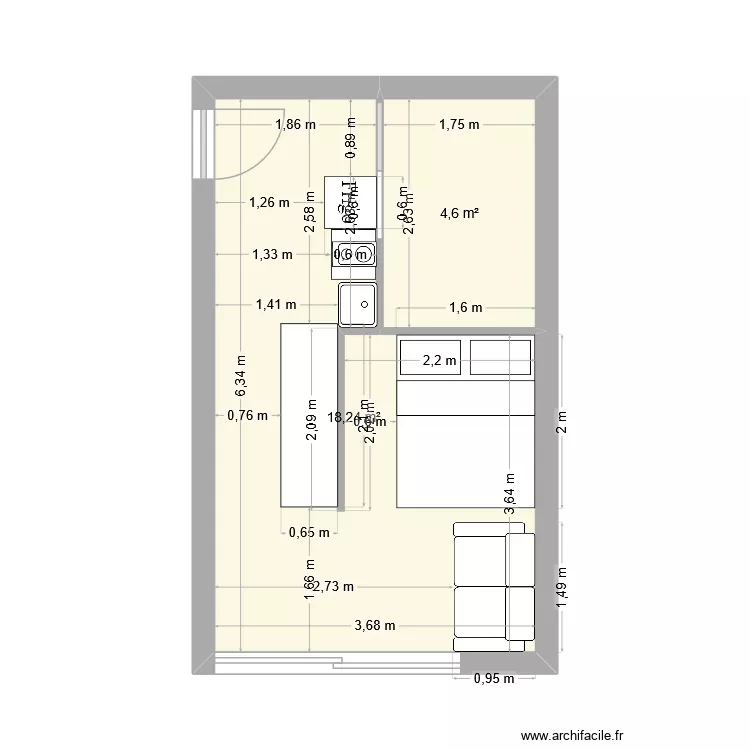 colliour 2. Plan de 2  et 23 m²