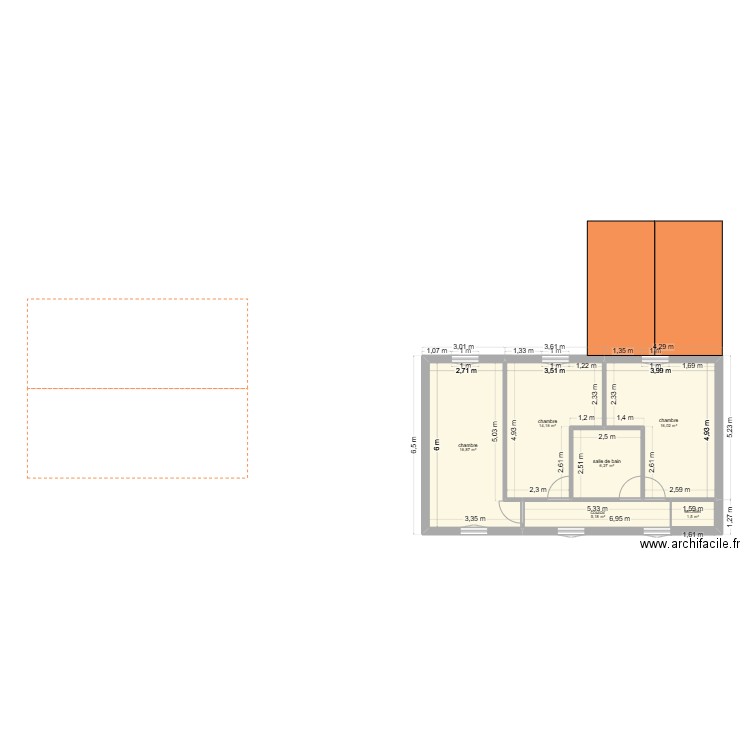 maison étage 1 ines et moi. Plan de 6 pièces et 60 m2