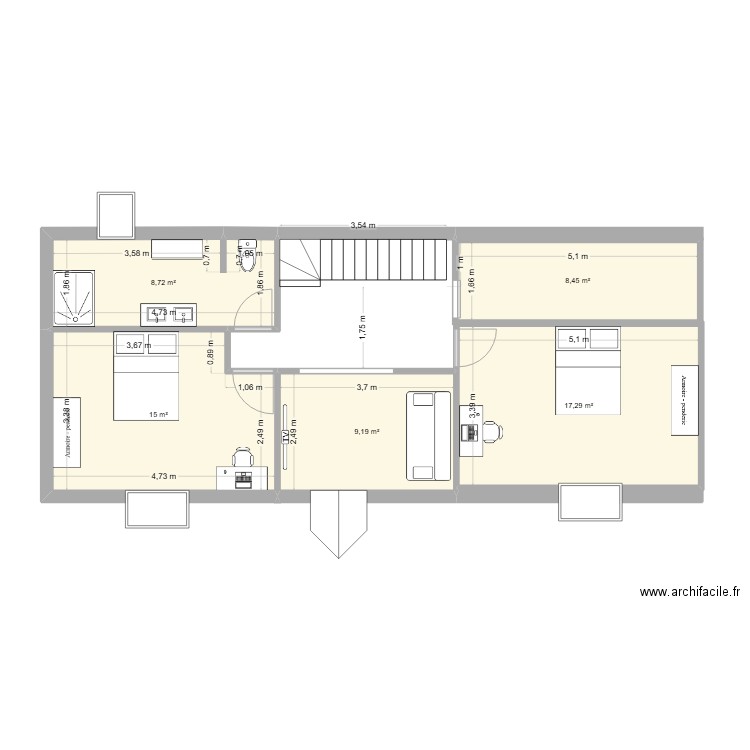 plan étage 1. Plan de 5 pièces et 59 m2