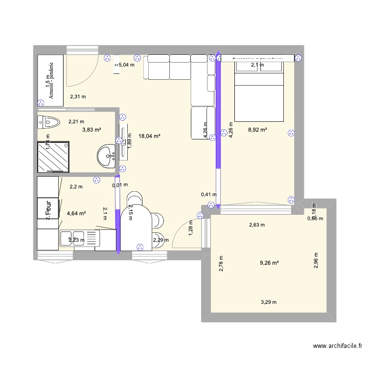 appt martin 9. Plan de 5 pièces et 45 m2