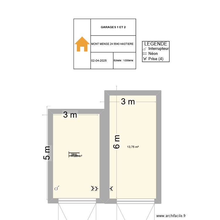 GARAGES 2. Plan de 2 pièces et 25 m2