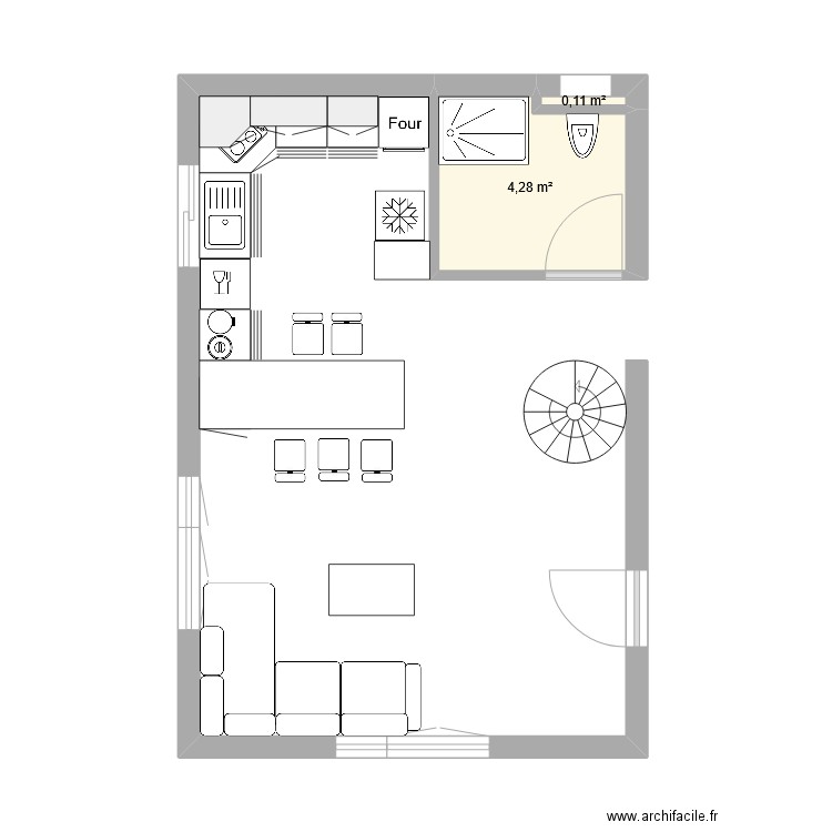 cuisine v3. Plan de 2 pièces et 4 m2
