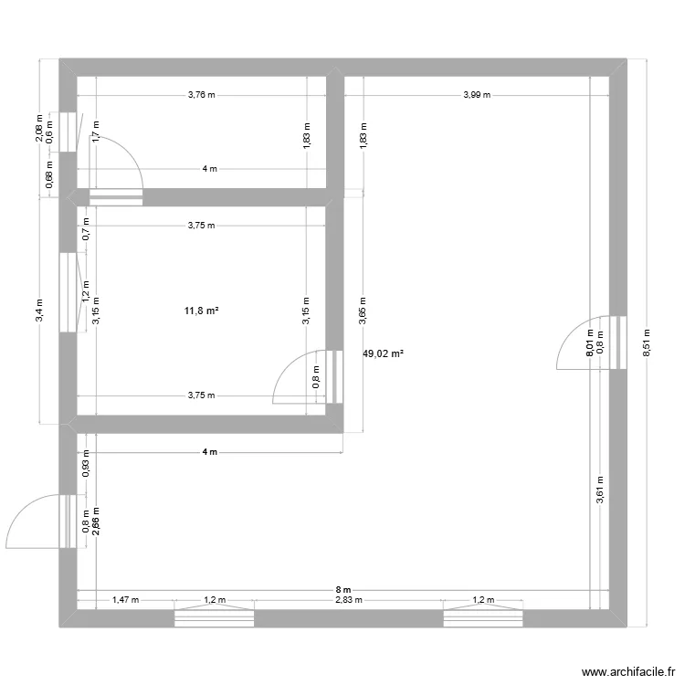 Mars - Appartement 8 x 8 cotes. Plan de 