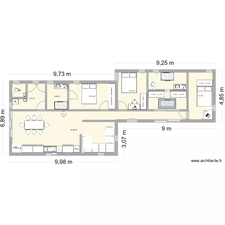 Maison filles. Plan de 9  et 93 m²