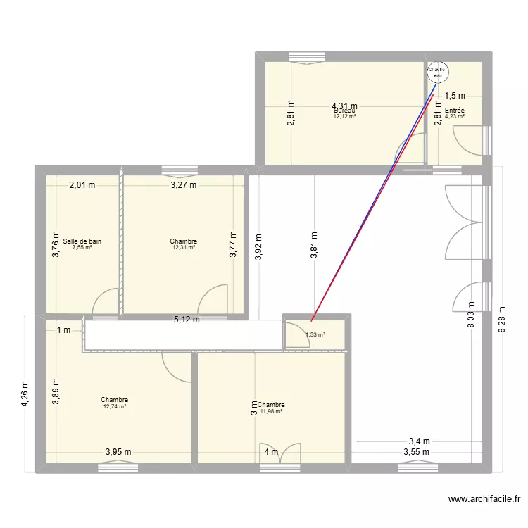 maison m2. Plan de 7 pièces et 62 m²