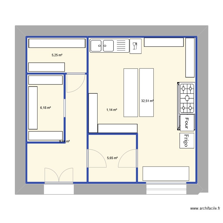 cuisine traiteur. Plan de 6 pièces et 123 m2