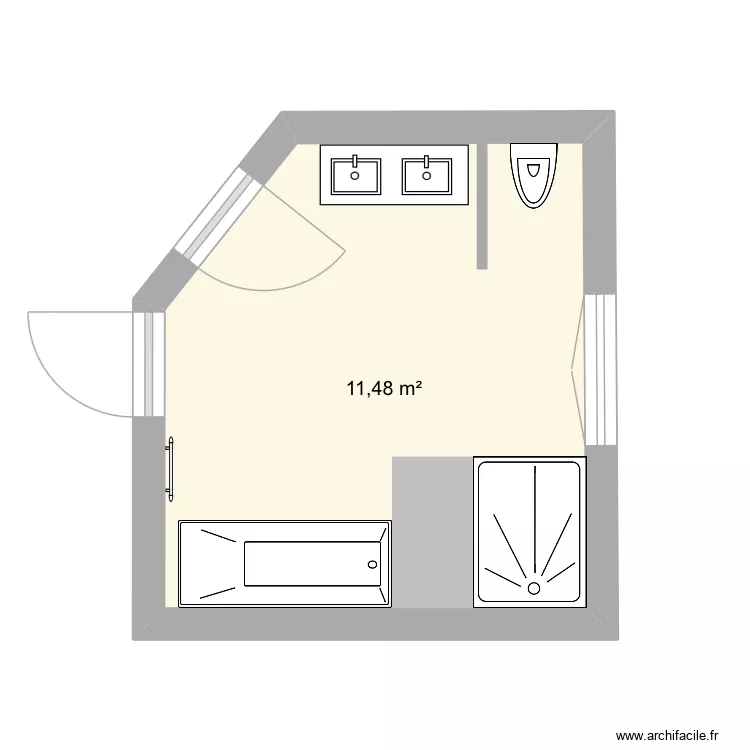 SDB. Plan de 1  et 11 m²