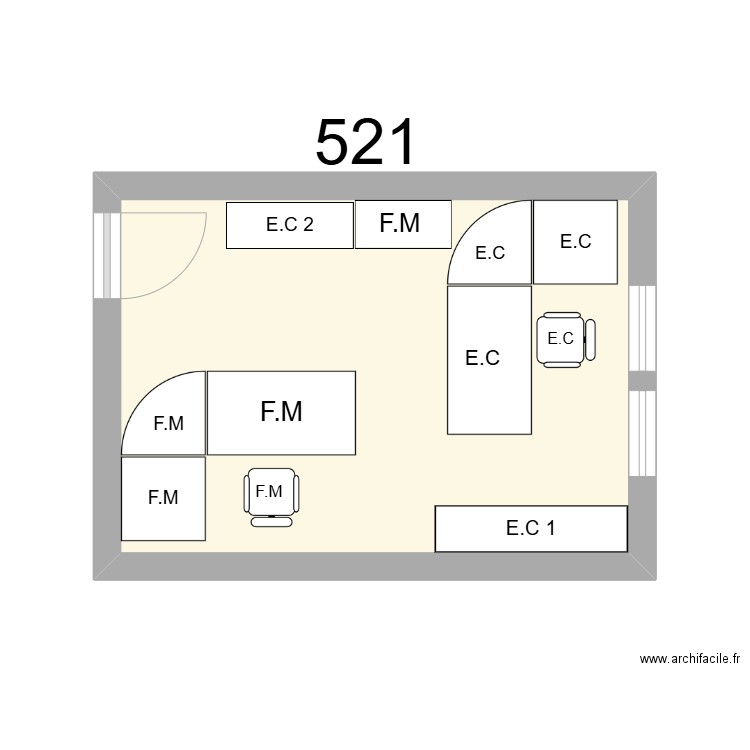 Bureau R 521 - F.MONGELLA - E.CRANSARD. Plan de 1 pièce et 16 m2