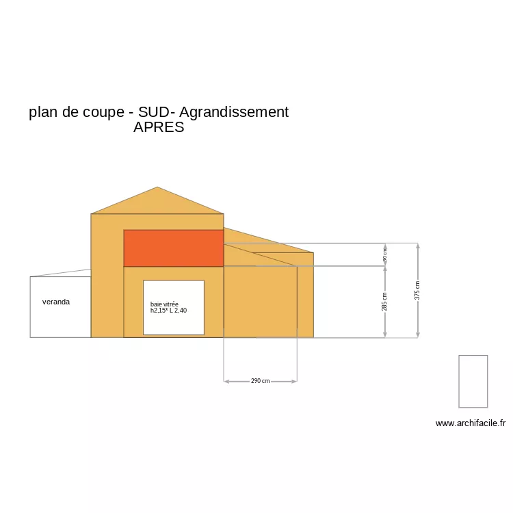  local -plan de coupe -sud-AVANT Agrandissement avec cotes. Plan de 