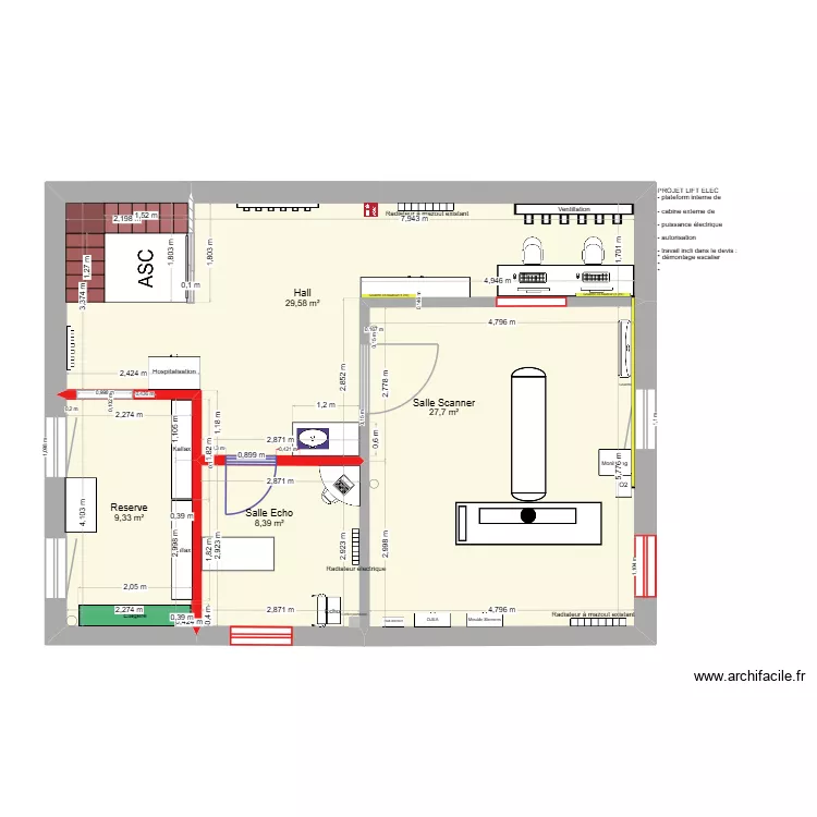 Etage Scanner - Ascenseur - 26 mai 2026. Plan de 4 et 75 m² Etage Scanner - Ascenseur - 26 mai 2026. Plan de 4 et 75 m²