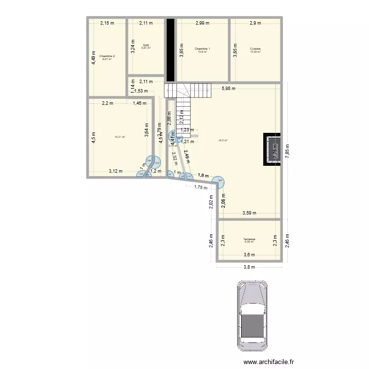 Onzillon etage. Plan de 9 pièces et 113 m²