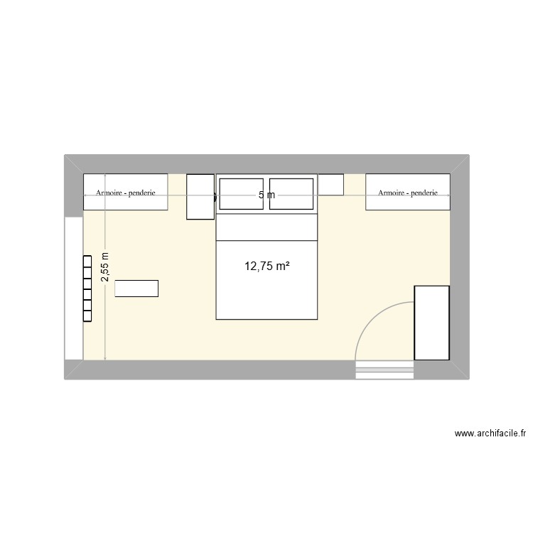 chambre. Plan de 1 pièce et 13 m2