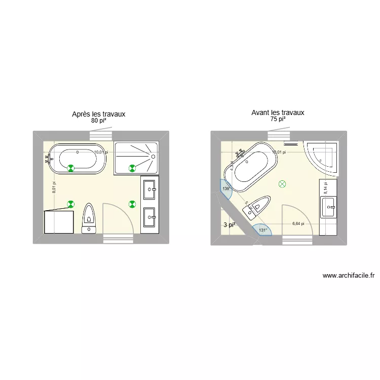 SDB Ste-eustache. Plan de 3  et 15 m²