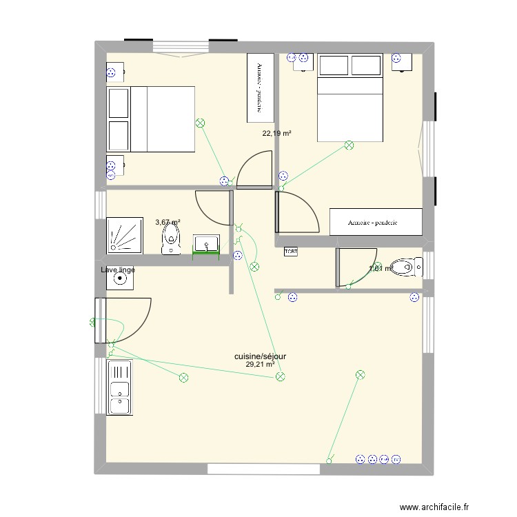 Anastase plan électrique. Plan de 4 pièces et 57 m2