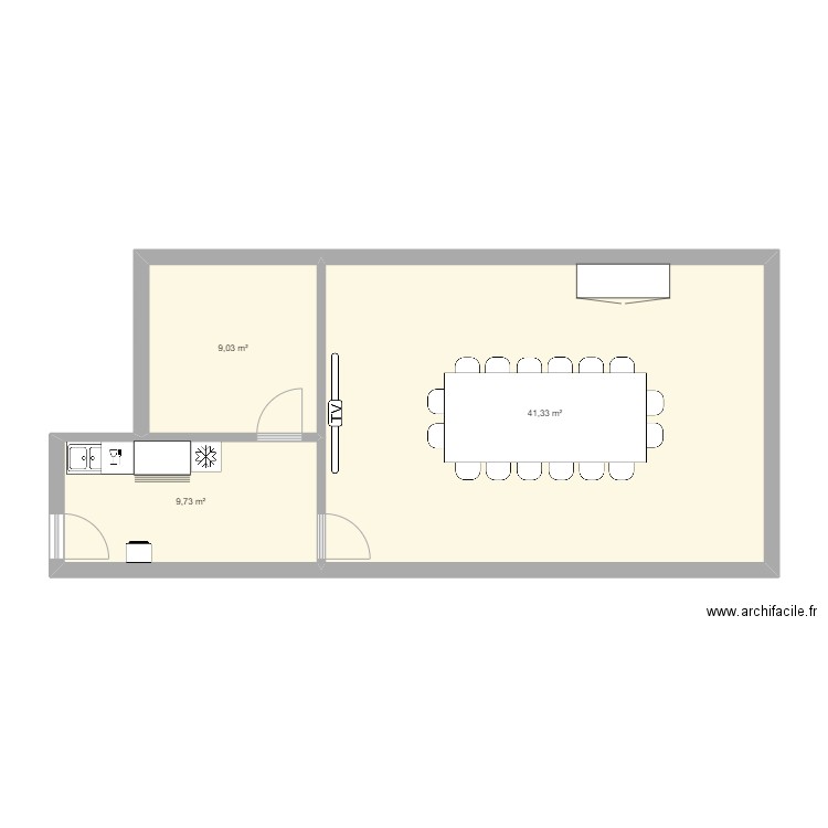 Salle de réunion. Plan de 3 pièces et 60 m2